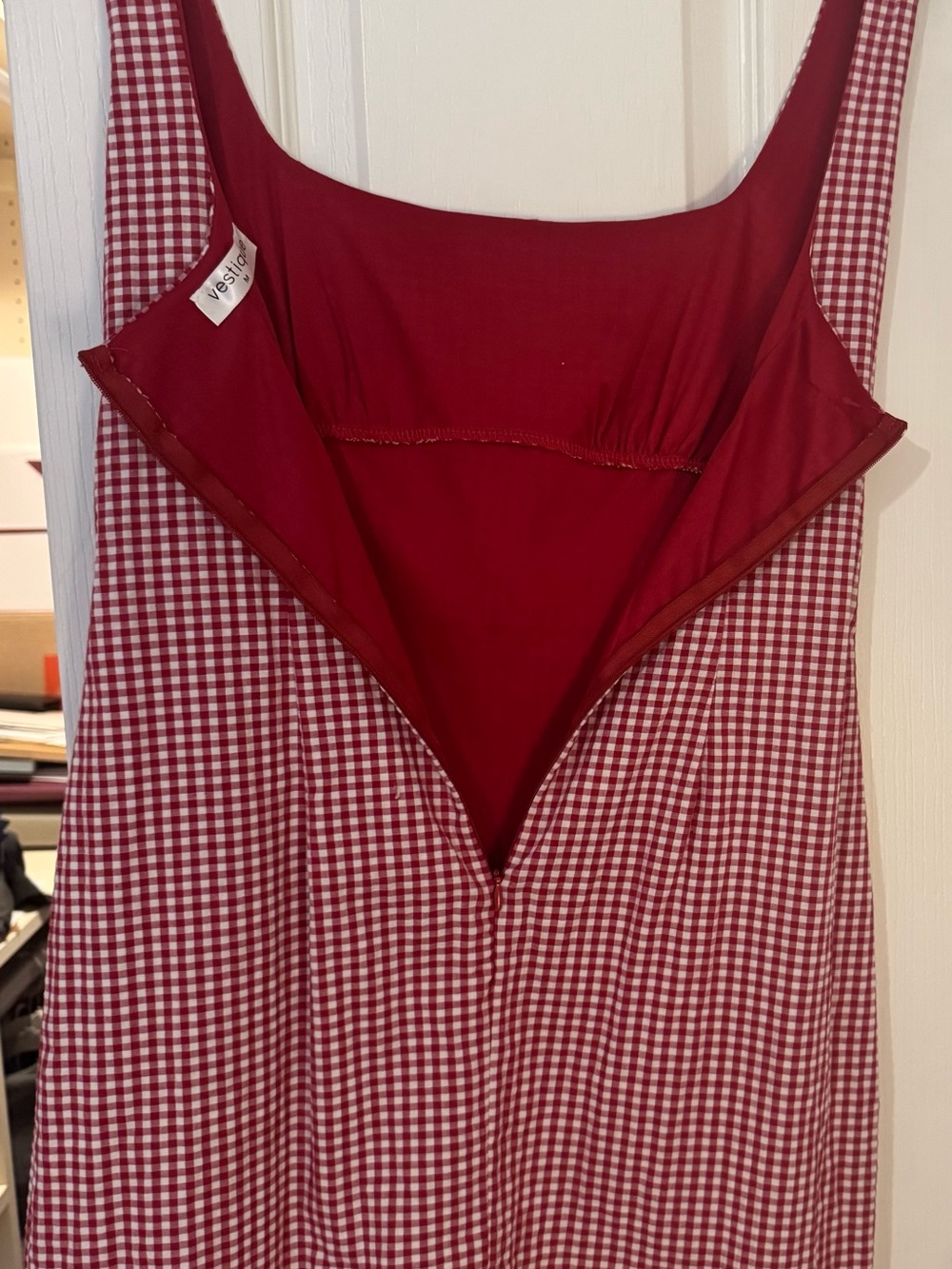 Vestique Red Gingham & Solid Red Sleeveless Dress - Picture 5 of 6
